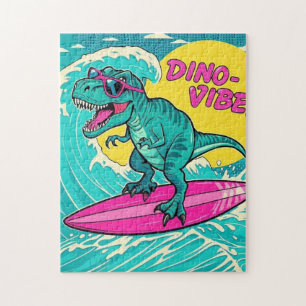 T-Rex mit Sonnenbrille und Neonrosa Puzzle