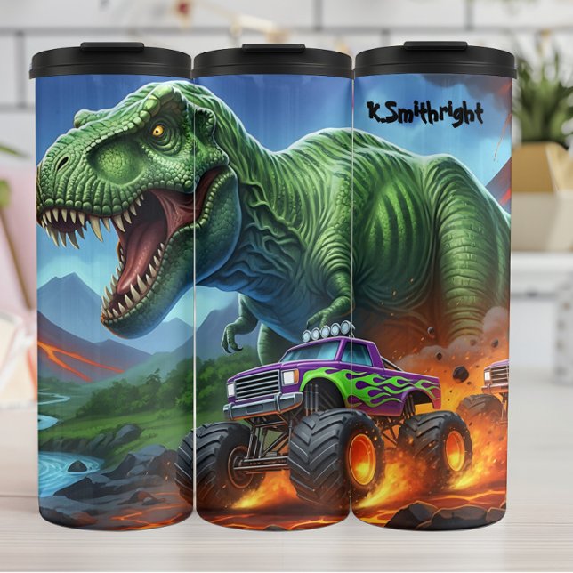 T-Rex Monster Truck Fiery Chase Thermosbecher (Von Creator hochgeladen)