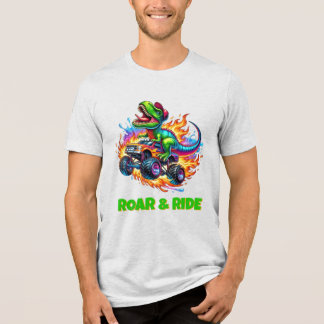 T.Rex Monster Truck | Lustiges Dinosaurier-Cartoon Tri-Blend Shirt