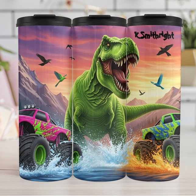 T-Rex-Monstertrucks Wasserspritzer Thermosbecher (Von Creator hochgeladen)