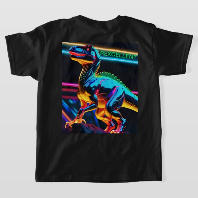 T-Rex Neon Dinosaur Kids' Basic-T - Shirt (AblageHinten)
