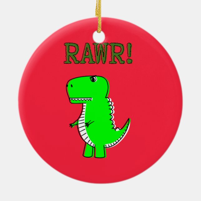 T Rex Niedlich Dino Red Christmas Keramik Ornament (Hinten)
