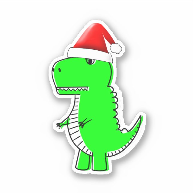 T Rex Niedlich Dino Santas Christmas Hat Aufkleber (Vorderseite)