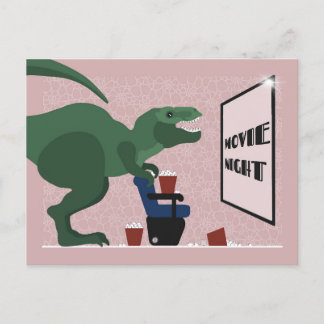 T Rex on Movie Night Postcard Feiertagspostkarte