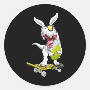 T Rex Ostern Dinosaurier Hase hält ein Ei und Ska Runder Aufkleber