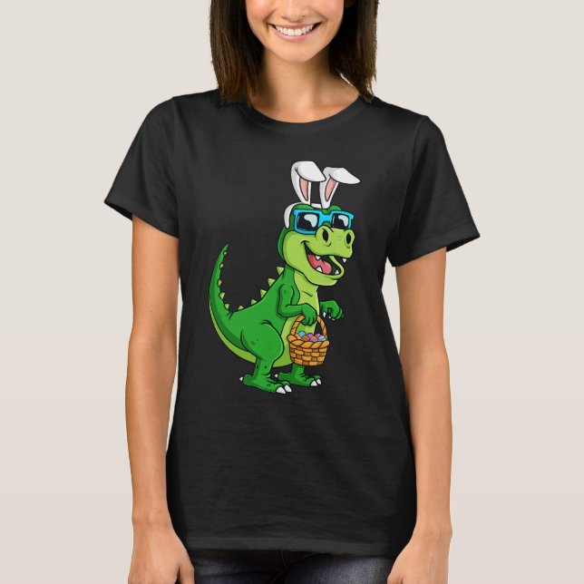 T Rex Ostersonne mit Eierkörbchen Spaß Dinosaurier T-Shirt (Vorderseite)