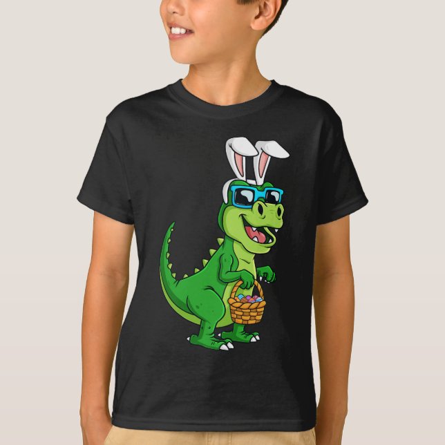 T Rex Ostersonne mit Eierkörbchen Spaß Dinosaurier T-Shirt (Vorderseite)