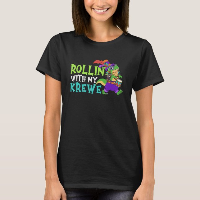 T Rex Parade Mardi Gras Carnival Beads Rollin with T-Shirt (Vorderseite)