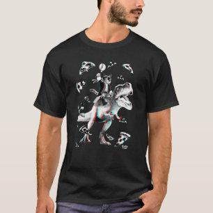 T Rex Pizza Party Cat Riding Dinosaur Dino for Ki T-Shirt