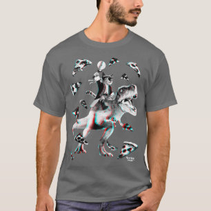 T Rex Pizza Party Cat Riding Dinosaur Funny Dino F T-Shirt