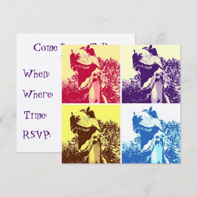 T-Rex Pop Art Einladung (Vorne/Hinten)