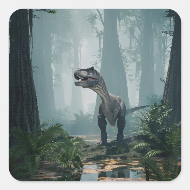 T-Rex Quadratischer Aufkleber (Vorderseite)