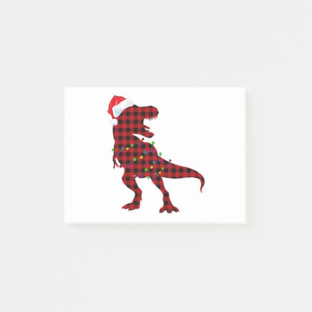 T Rex Red Kariert Buffalo Dinosaur Christmas Pajam Post-it Klebezettel (Vorderseite)