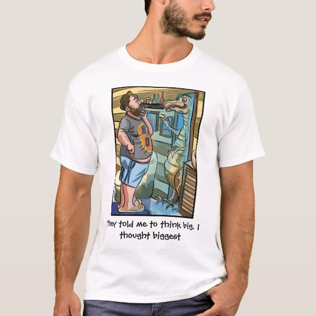 T-Rex-Reflektion: Denken Sie länger als groß T-Shirt (Vorderseite)