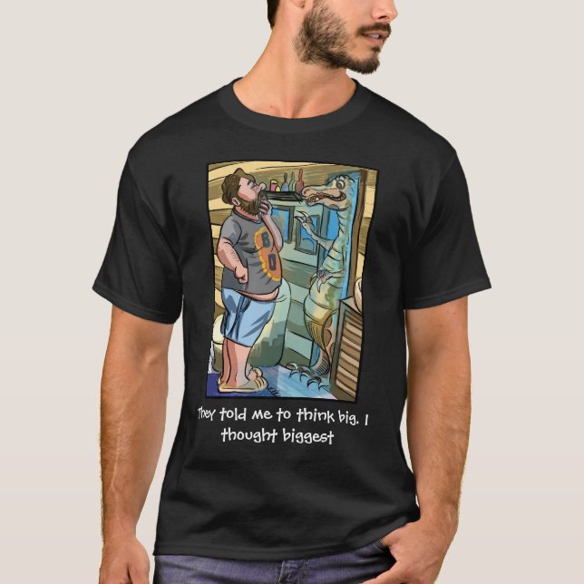 T-Rex-Reflektion: Denken Sie länger als groß T-Shirt (Vorderseite)