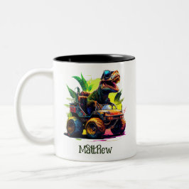T-Rex Reitmonster Truck Dinosaurier Name Zweifarbige Tasse