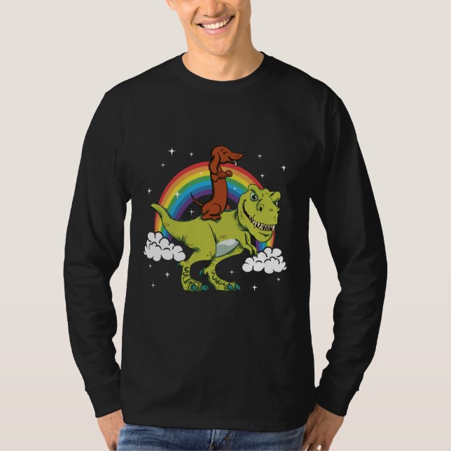 T Rex Riding Dackel Dog Amp vorhanden T-Shirt (Vorderseite)