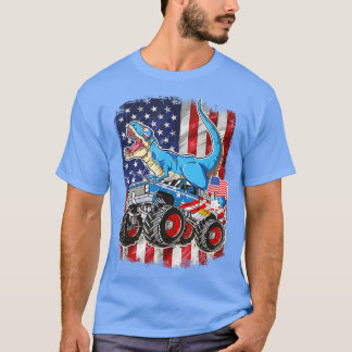 T Rex Riding Monster Truck 4. Juli American Fl T-Shirt