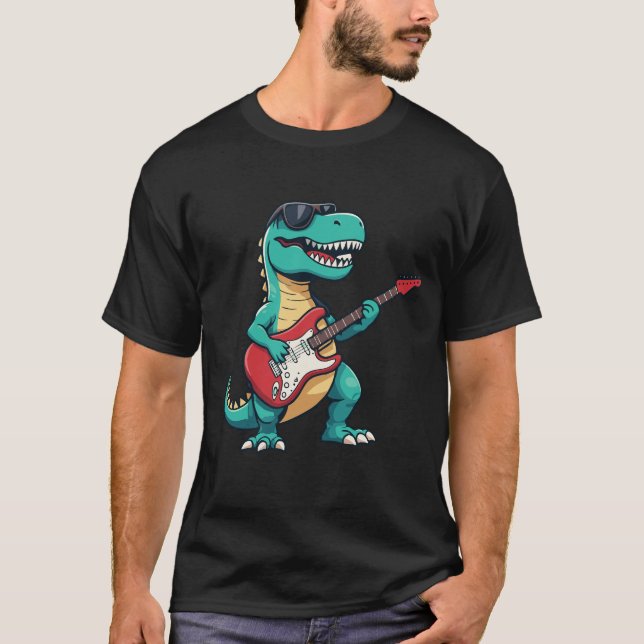 T-Rex Rock and Roll T-Shirt | Cartoon Dinosaur  (Vorderseite)