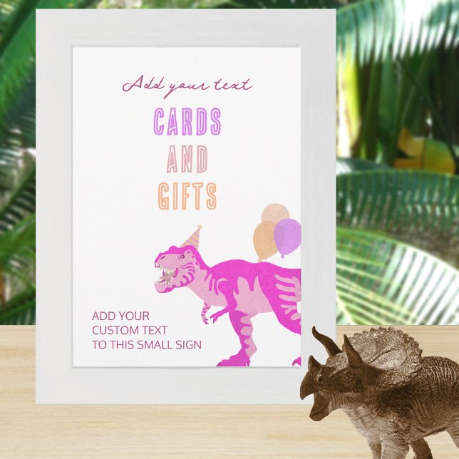 T-Rex Rosa Dino 12x18 Portrait Editable Sign Card Einladung (Create your perfect table top sign)