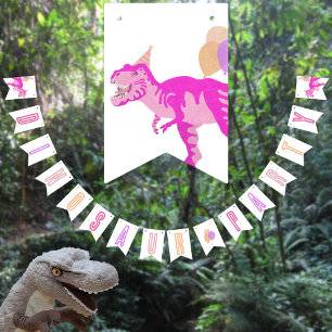 T-Rex Rosa Niedliche Geburtstag Jurassic Dinosaur Wimpelkette