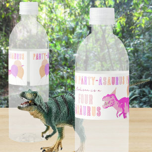 T-Rex Rosa Niedliches Dino Party Geburtstag Wasserflaschenetikett