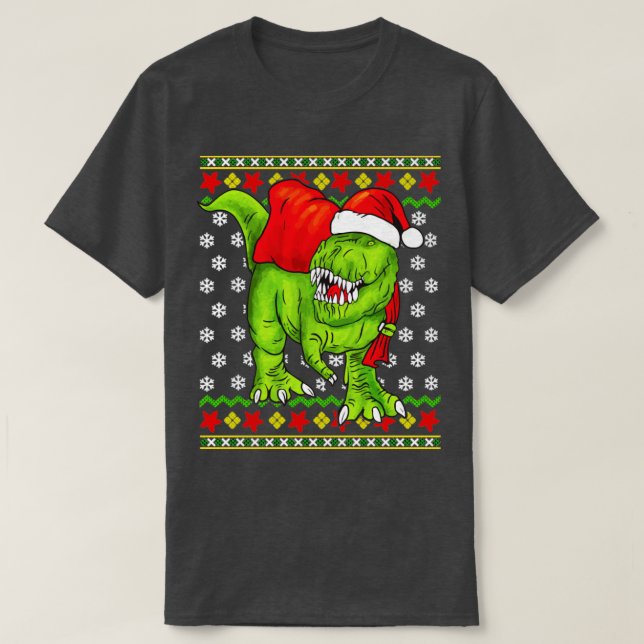 T Rex Santa Claus Ugly Christmas Sweater T-Shirt (Design vorne)