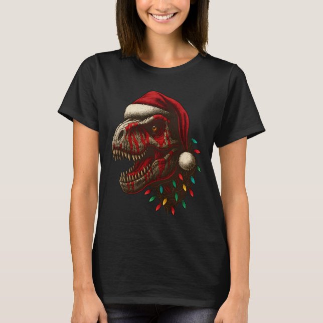 T-Rex Santa Dinosaur Weihnachten T-Shirt (Vorderseite)
