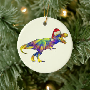 T. rex Santa Funny Dinosaur Keramik Ornament