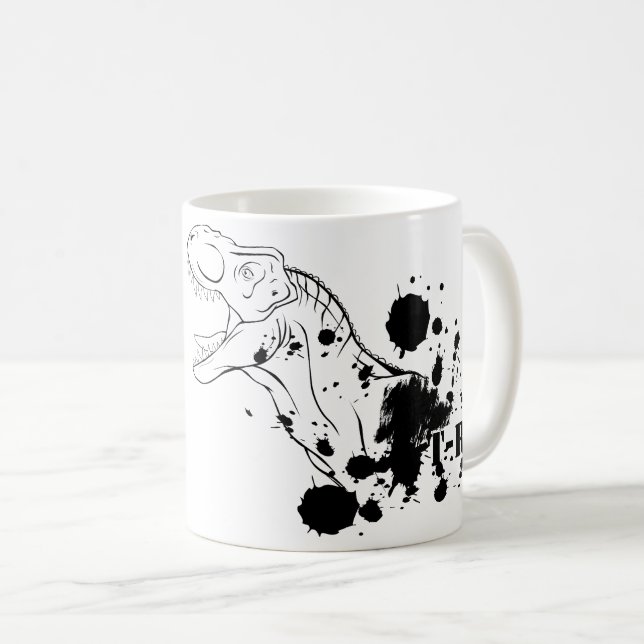 T-Rex (schwarz und weiß) Kaffeetasse (VorderseiteRechts)
