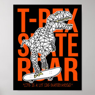 T-Rex Skate Roar Lustige Skizzenzeichnung Dinosaur Poster