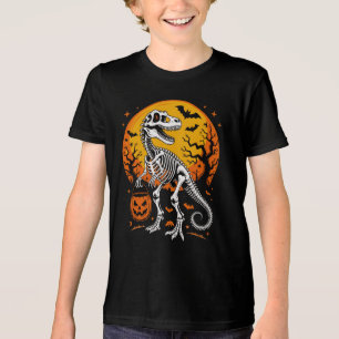 T-Rex Skeleton Halloween Pumpkin Pail und Fledermä Tri-Blend Shirt