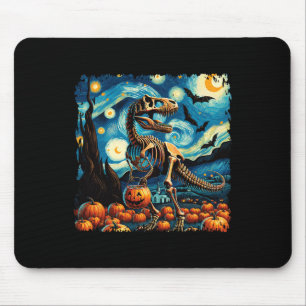 T-rex Skeleton Halloween Van Gogh Starry Night Fal Mousepad