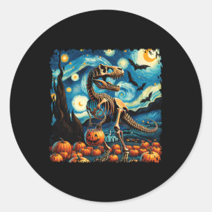 T-Rex-Skelett Halloween Van Gogh Sternennacht Herb Runder Aufkleber