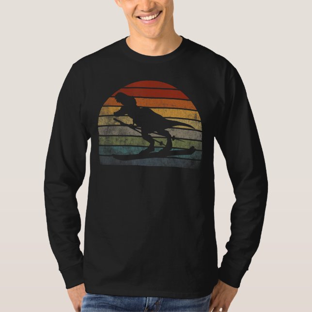 T rex ski character Dinosaur in Scarf Skiing Retro T-Shirt (Vorderseite)