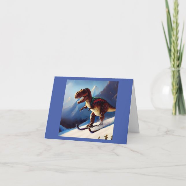 T Rex Skiing Karte (Vorderseite)
