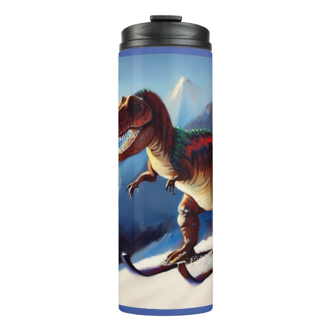 T Rex Skiing Thermosbecher (Vorderseite)