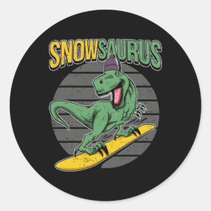 T-Rex Snowboarden Dinosaurier Snowboard  Runder Aufkleber