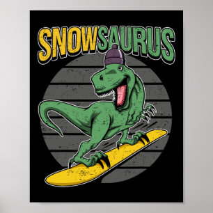 T-rex Snowboarding Dinosaur Snowboard Poster