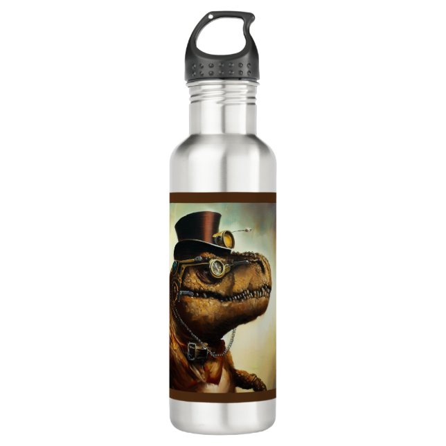 T Rex Steampunk Edelstahlflasche (Vorderseite)