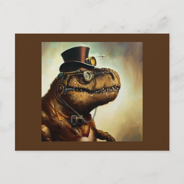 T Rex Steampunk Postkarte (Vorderseite)