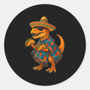 T-rex Taco Fiesta_ Cinco De Mayo Dino in Sombrero Runder Aufkleber