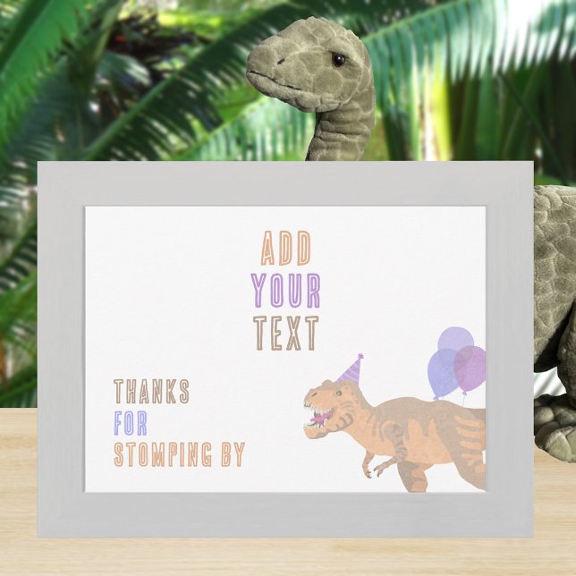 T-Rex Tan Dino 12x18 Landscape Editable Sign Card Einladung (Create your own custom small table sign for a cute dinosaur themed birthday party)