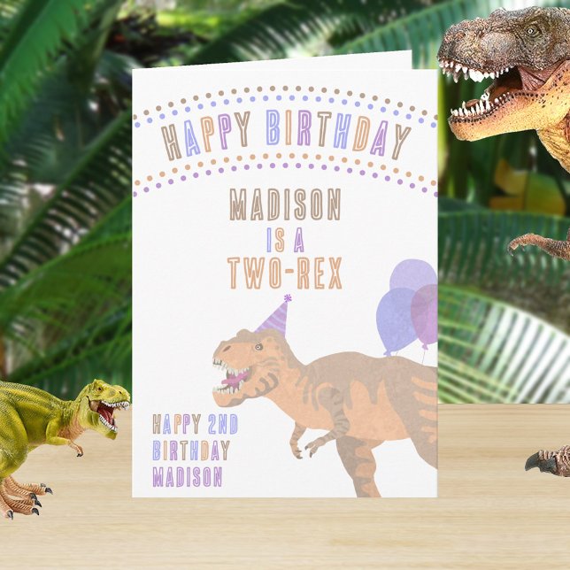 T-Rex Tan jedes Alter Dinosaurier Happy Birthday Karte (Say HAPPY BIRTHDAY the dinosaur way with this custom folded greeting card)