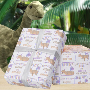 T-Rex Tan Name und Alter Dinosaurier Geburtstag hi Geschenkpapier