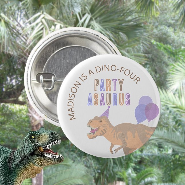 T-Rex Tan Party Asaurus Niedlich Dinosaur Geburtst Button (Dinosaur pin back buttons make cute birthday party favors for your guests)