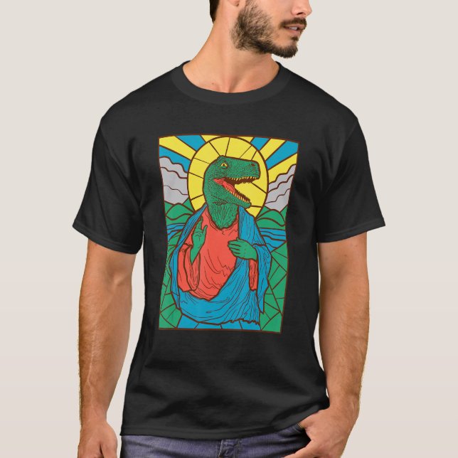 T Rex Trex Jesus  Religion Church Mosaic Art T-Shirt (Vorderseite)