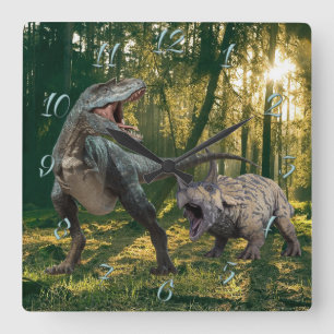T.Rex-Triceratops Quadratische Wanduhr