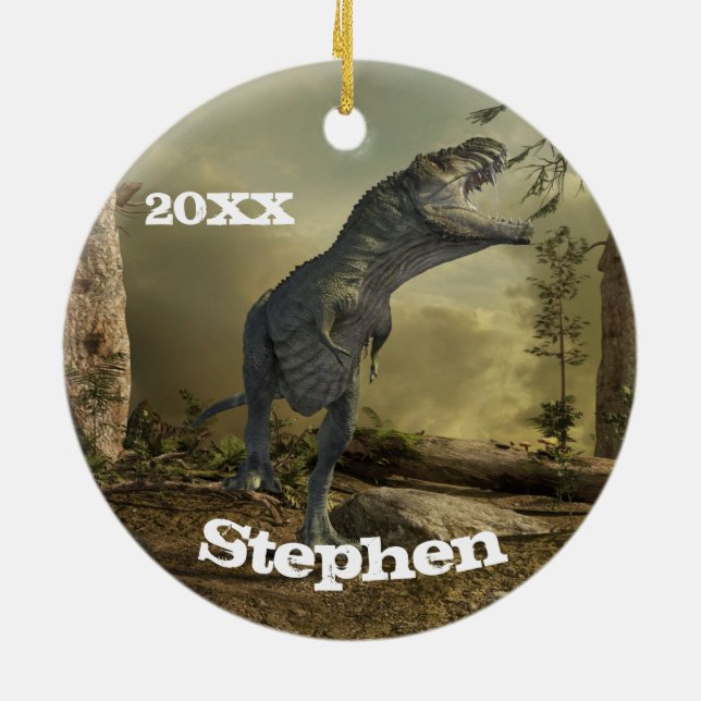 T-rex Tyrannosaurus Dinosaur Personalisiert Keramik Ornament (Hinten)