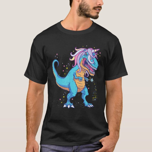 T Rex Tyrannosaurus mit Einhornhorn mit Magie W T-Shirt (Vorderseite)